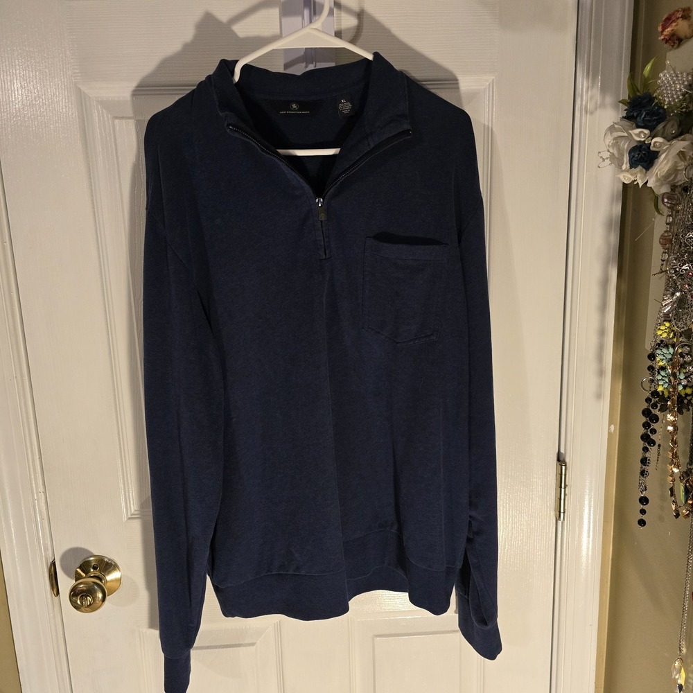 Hart Schaffner Marx Sweater Mens Medium Blue Herringbone Quarter Zip Pullover
